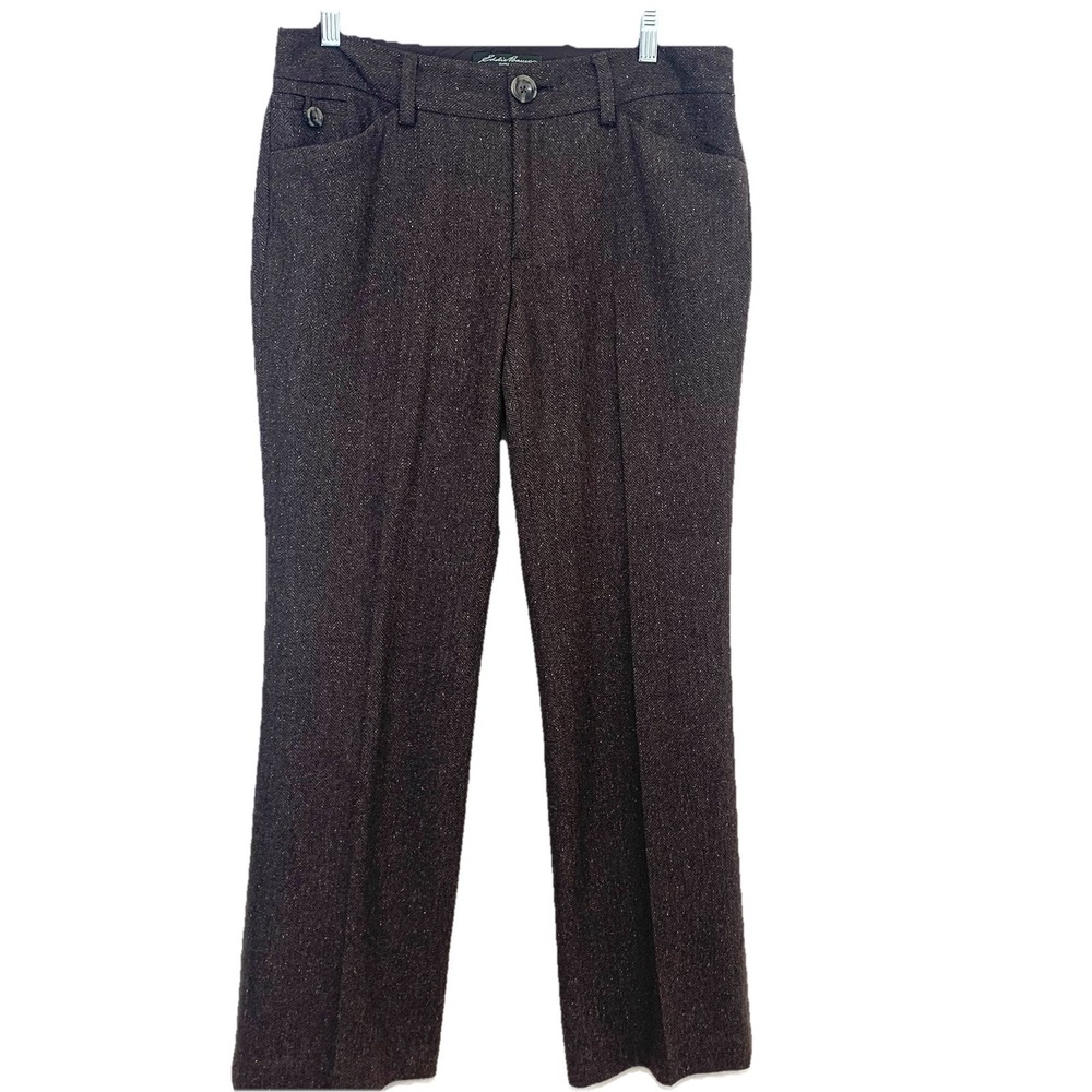 Eddie Bauer Tweed Brown Pants Blakely Fit Woman Wool Blend 8 Lined Business Work
